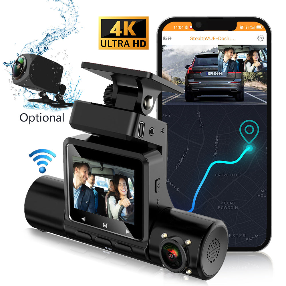 3 Lens Manufacture Car Video Recorder 2K Dash Cam (Black)