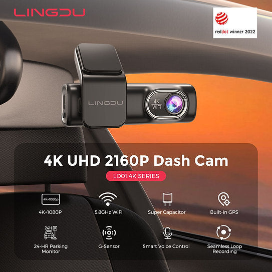 LINGDU D600 Dash Cam for Cars 4K 2160P UHD Car DVR WiFi Camera Built in GPS