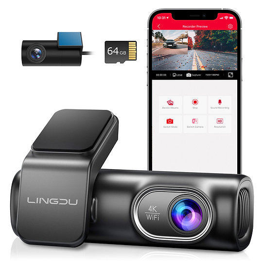 LINGDU D600 Dash Cam for Cars 4K 2160P UHD Car DVR WiFi Camera Built in GPS